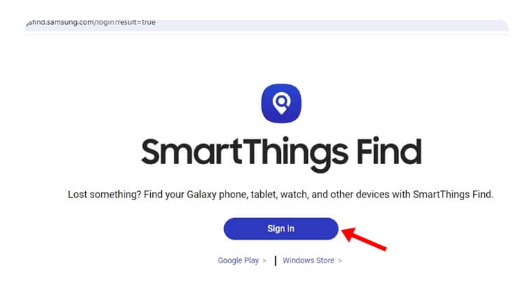 تسجيل الدخول للعثور على هاتف Samsung