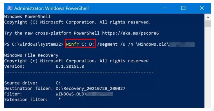 أداة استرداد ملفات ويندوز Windows File Recovery