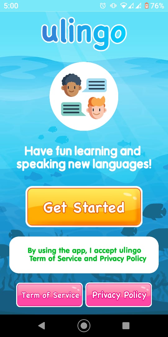 صفحة تسجيل الدخول لتطبيق uLingo