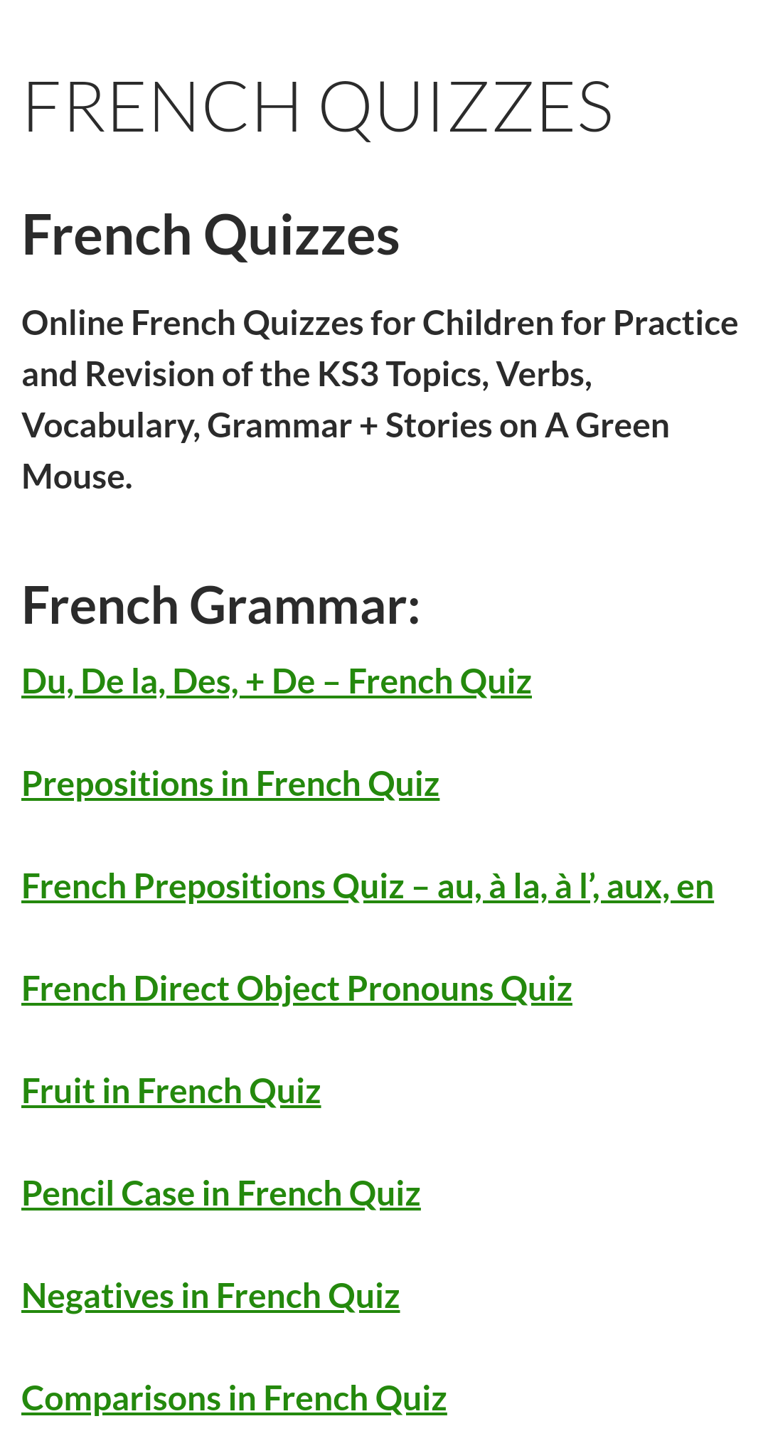 اختبارات اللغة الفرنسية المقدمة من موقع A Green Mouse 