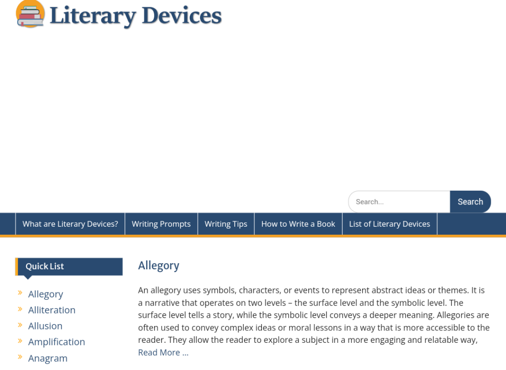 موقع Literary Devices للبحث عن معاني أدبية 