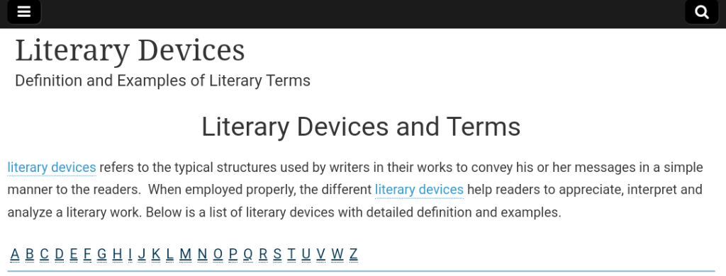 موقع Literary Devices and Terms للبحث عن المصطلحات الأدبية 