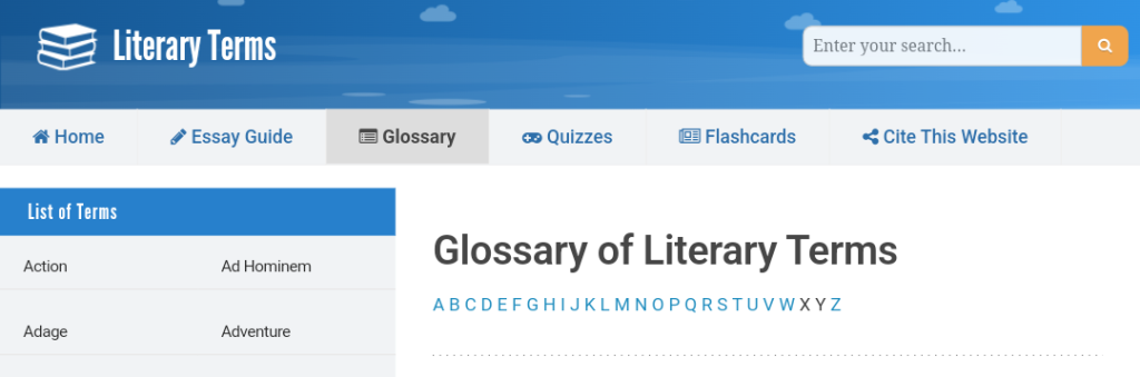 موقع Literary Terms للبحث عن المصطلحات الأدبية 