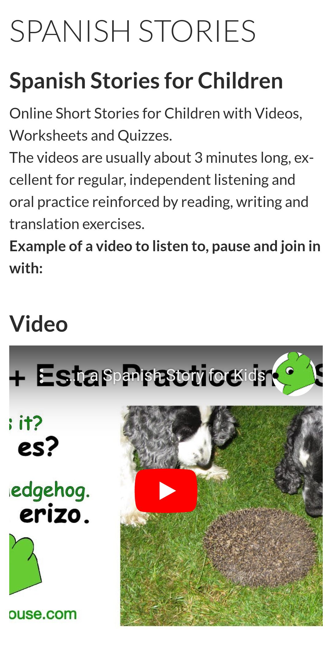 قصص بالإسبانية في موقع A Green Mouse