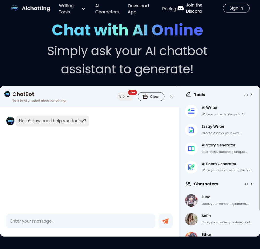 موقع Chat with AI Online للتحدث مع الذكاء الاصطناعي 