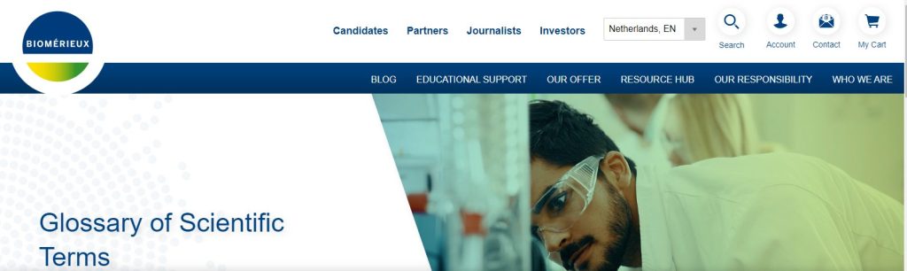 موقع Biomerieux glossary of scientific term للبحث عن المصطلحات العلمية