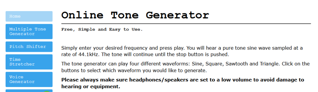 موقع Online Tone Generator لإنشاء النغمات الموسيقية