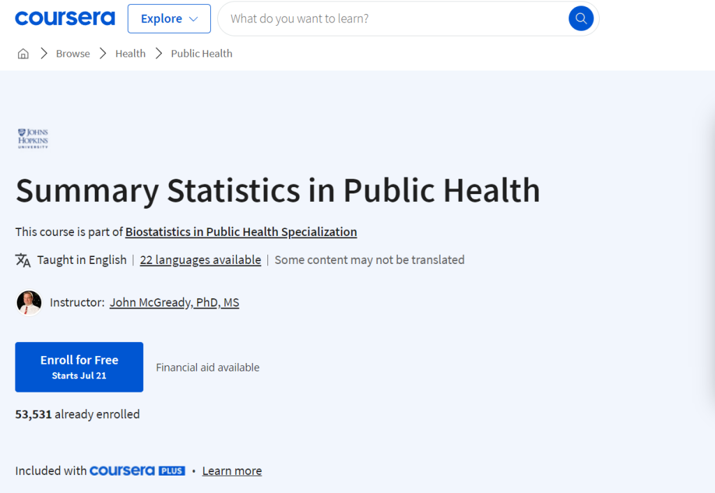 دورة Summary Statistics in Public Health