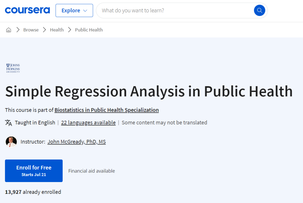 تخصص Biostatistics in Public Health