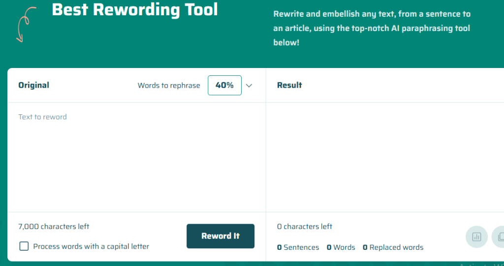 موقع Reworder لإعادة كتابة الجمل باستخدام الذكاء الاصطناعي