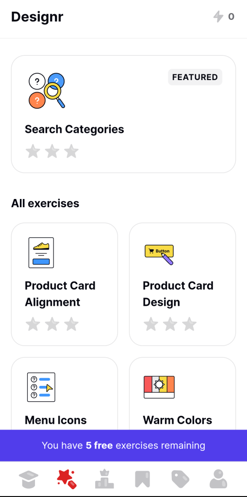 قسم التصميم من تطبيق Uxcel Go 