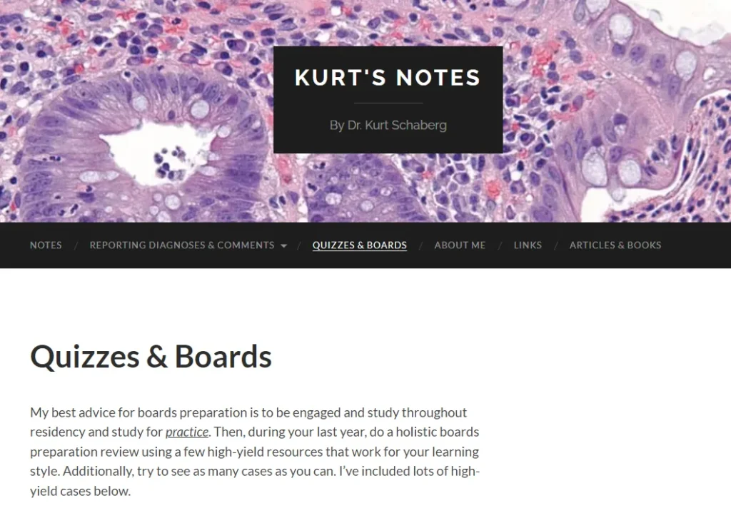 موقع KURT'S NOTES لاختبار نفسك في علم الأمراض 