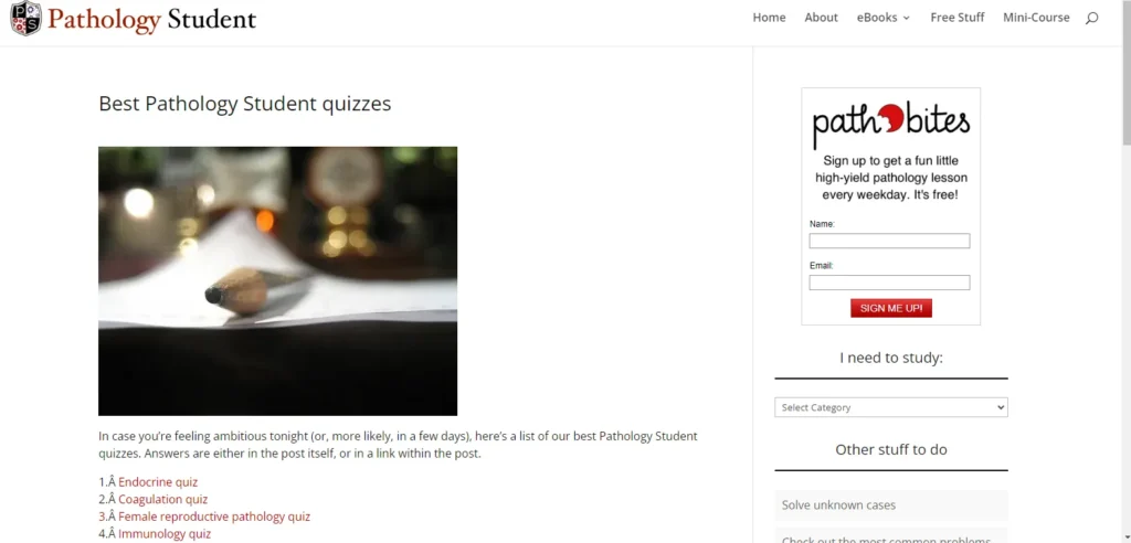 موقع Pathology Student لاختبار علم الامراض