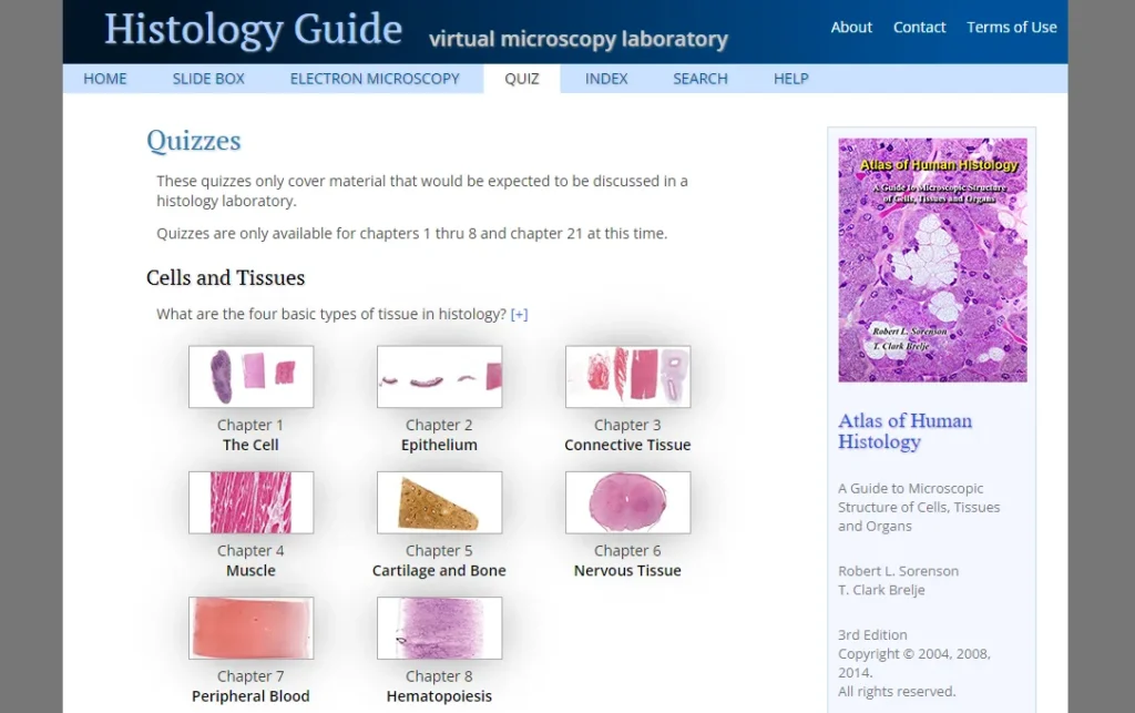 موقع Histology Guide لاختبار نفسك في علم الأنسجة