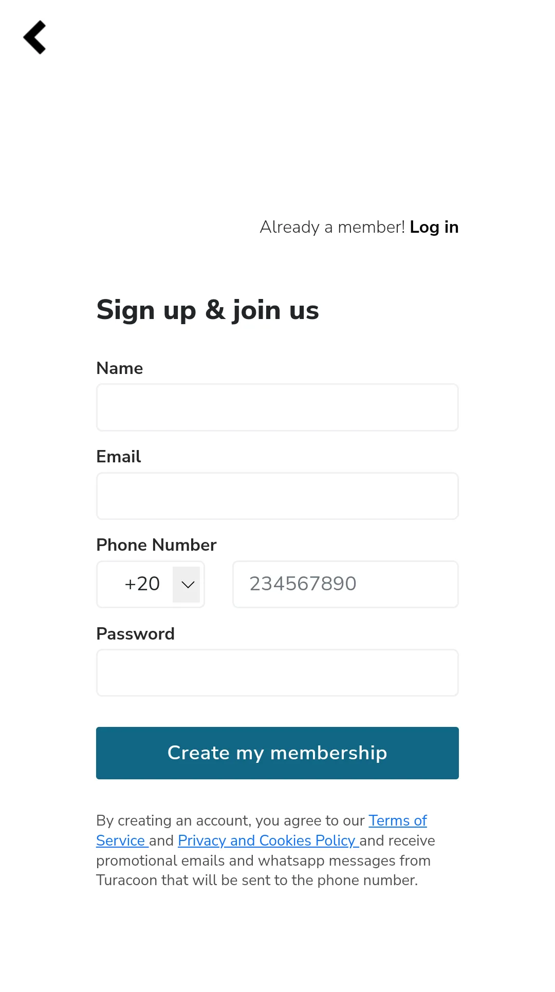 تسجيل الدخول في تطبيق Turacoon